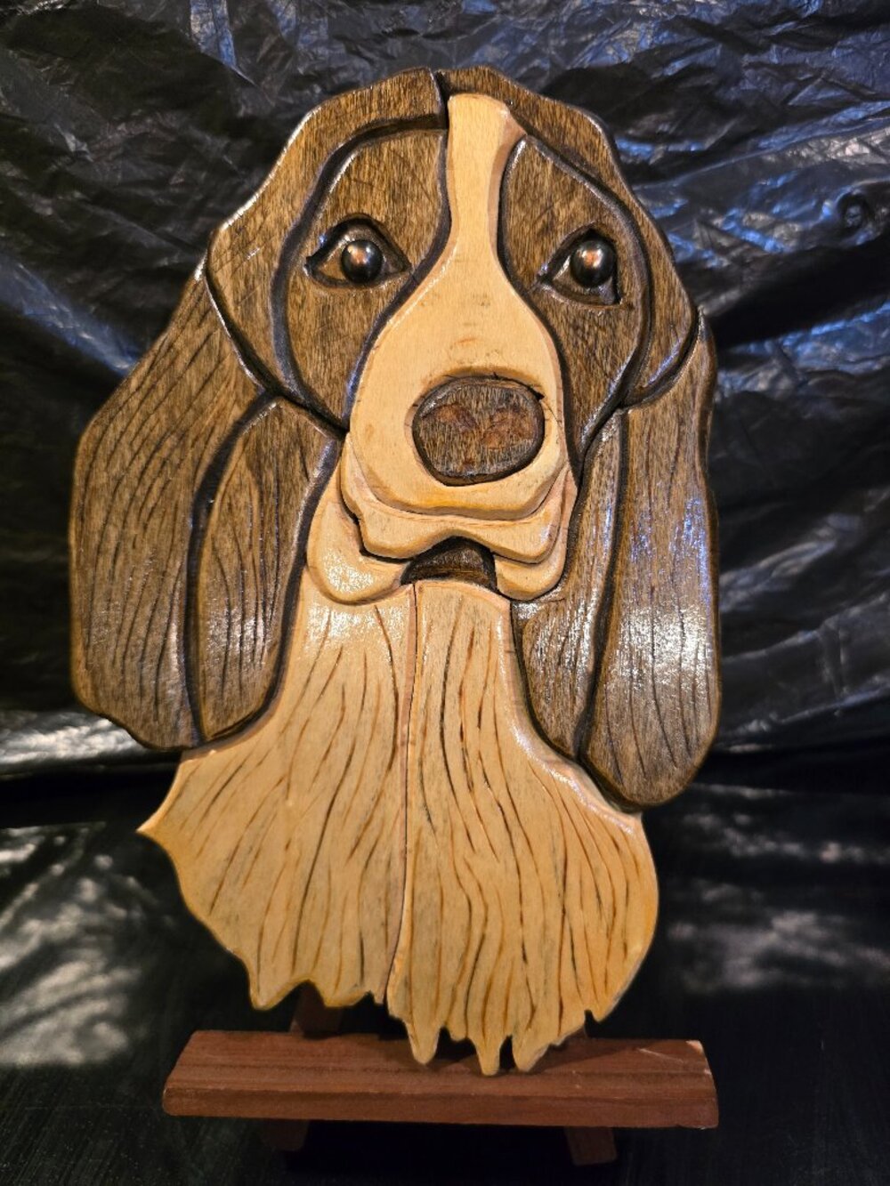 Handmade Wood Cocker Spaniel Wall Hanging Brown Tan 3D Intarsia 6.5" X 9.5"